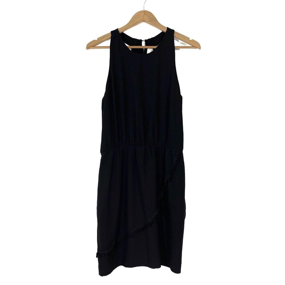 Fifth City Women’s Size Small Solid Black Sleeveless Tassel Apron Front Dress